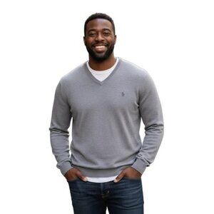 Men's Polo Ralph Lauren Heathered Gray V Neck Sweatshirt. Size XL. Preppy. Elite